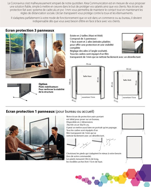 Ecran protection coronavirous 3 panneaux et 1 panneau